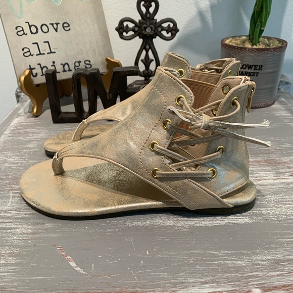 GOLD gladiator ankle high bootie sandals New in box NIB 7 7.5 8 9 - Picture 7 of 13